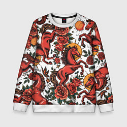 Детский свитшот Красный конь в стиле татуировки