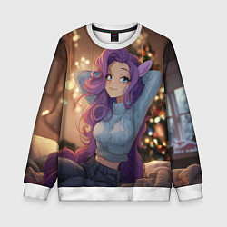 Свитшот детский Девушка в образе лошадки на новый год, цвет: 3D-белый