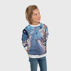 Свитшот детский Белая лошадка у новогодней елки, цвет: 3D-белый — фото 2