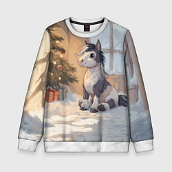 Свитшот детский Лошадка у елки, цвет: 3D-белый