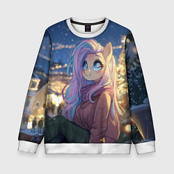 Свитшот детский Аниме - лошадка в новогодней атмосфере, цвет: 3D-белый