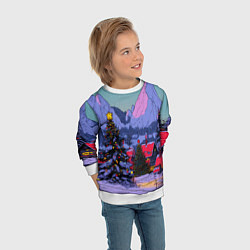 Свитшот детский Новогодние елки в горном городке, цвет: 3D-белый — фото 2