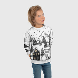 Свитшот детский Заснеженный черно-белый город, цвет: 3D-белый — фото 2