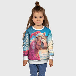 Свитшот детский Новогодняя лошадь в очках, цвет: 3D-белый — фото 2