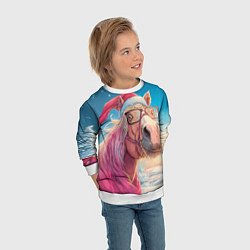 Свитшот детский Новогодняя лошадь в очках, цвет: 3D-белый — фото 2