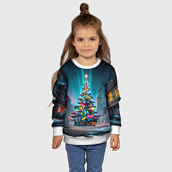 Свитшот детский Новогодняя елка в гирляндах, цвет: 3D-белый — фото 2