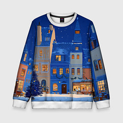 Свитшот детский Синяя новогодняя елочка во дворе, цвет: 3D-белый