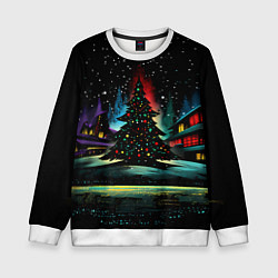 Свитшот детский Новый год на черном фоне, цвет: 3D-белый