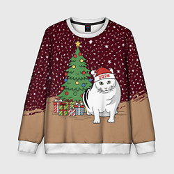 Свитшот детский Кот Бендер и ёлка, цвет: 3D-белый