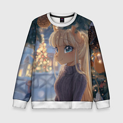 Детский свитшот Новогодняя анимешная лошадка