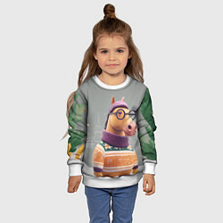 Свитшот детский Новогодняя лошадка хипстер, цвет: 3D-белый — фото 2