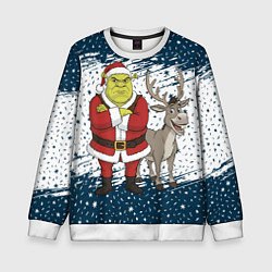 Свитшот детский Шрек и Осел - новый год, цвет: 3D-белый