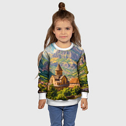 Свитшот детский Горный покой: храм среди облаков, цвет: 3D-белый — фото 2