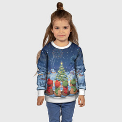 Свитшот детский Лошадки в новогоднюю ночь, цвет: 3D-белый — фото 2