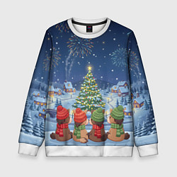 Свитшот детский Лошадки в новогоднюю ночь, цвет: 3D-белый