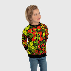 Свитшот детский Хохлома: земляника, цвет: 3D-черный — фото 2