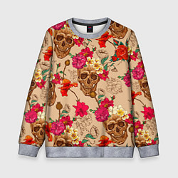 Свитшот детский Черепа в цветах, цвет: 3D-меланж