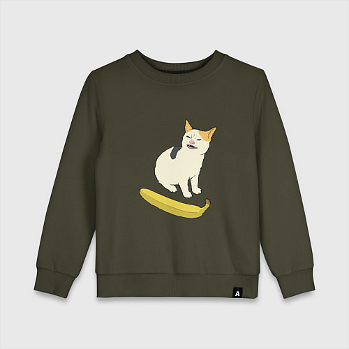 Детский свитшот Cat no banana meme / Хаки – фото 1