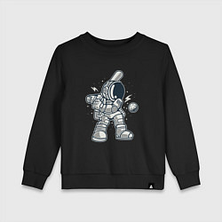 Свитшот хлопковый детский Космонавт-бейсболист, цвет: черный