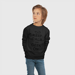 Свитшот хлопковый детский Кeep calm and geek on, цвет: черный — фото 2