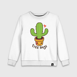 Свитшот хлопковый детский Cactus: free hugs, цвет: белый