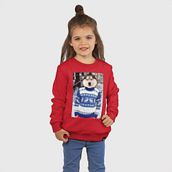 Свитшот хлопковый детский Хаски в свитере, цвет: красный — фото 2