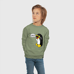 Свитшот хлопковый детский Пингвин: Linux, цвет: авокадо — фото 2