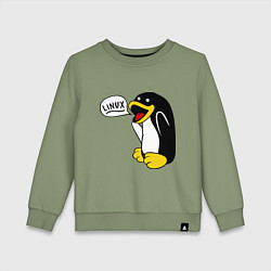 Свитшот хлопковый детский Пингвин: Linux, цвет: авокадо