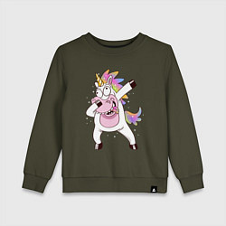 Свитшот хлопковый детский Dabbing Unicorn, цвет: хаки