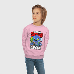 Свитшот хлопковый детский BRAWL STARS LEON, цвет: светло-розовый — фото 2