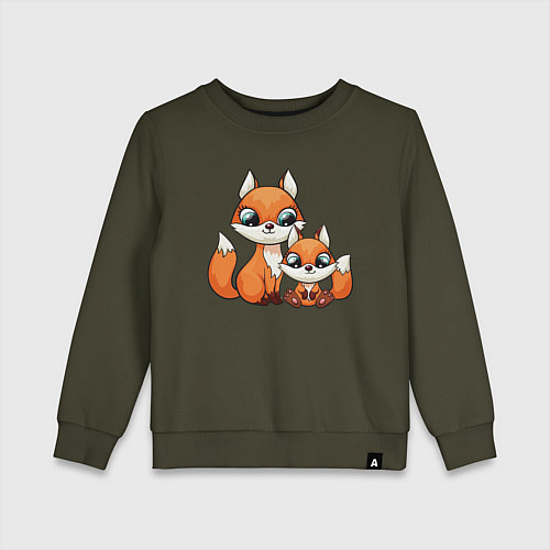 Детский свитшот Милые лисята / Хаки – фото 1
