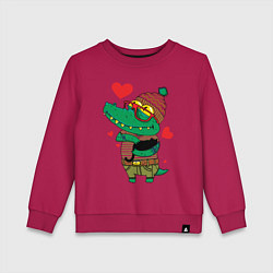 Свитшот хлопковый детский Модный крокодил, цвет: маджента