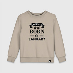 Свитшот хлопковый детский Legends are born in january, цвет: миндальный