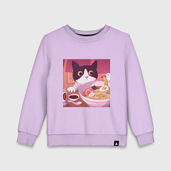 Свитшот хлопковый детский Кот и лапша, цвет: лаванда