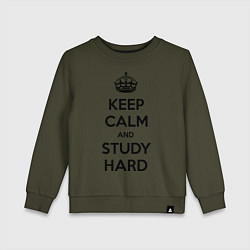 Свитшот хлопковый детский Keep Calm & Study Hard, цвет: хаки