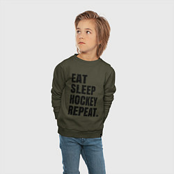 Свитшот хлопковый детский EAT SLEEP HOCKEY REPEAT, цвет: хаки — фото 2