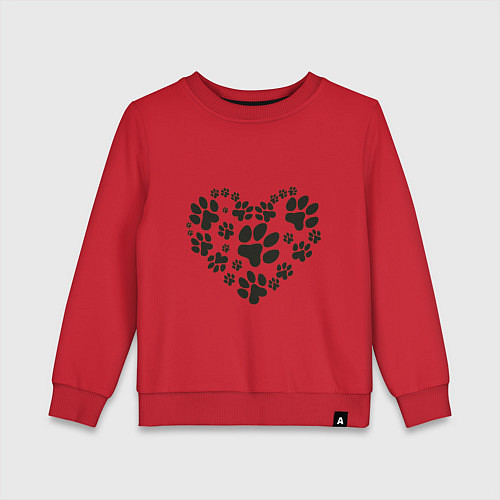 Детский свитшот Сердце из отпечатков лап / Красный – фото 1