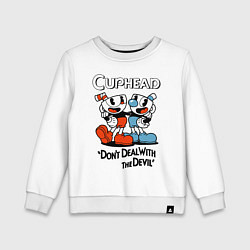 Свитшот хлопковый детский Cuphead, Dont deal with devil, цвет: белый