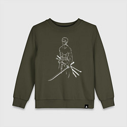 Свитшот хлопковый детский Лайн Арт Зоро из One Piece, цвет: хаки
