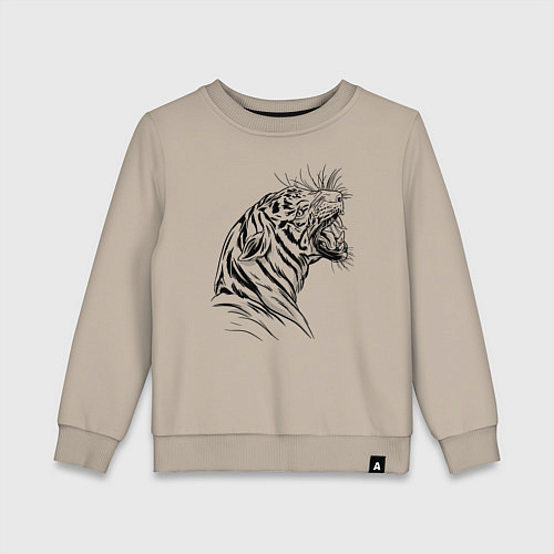 Детский свитшот Чёрно белый рисунок тигра / Миндальный – фото 1
