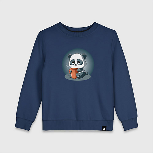 Детский свитшот Панда с кружкой кофе / Тёмно-синий – фото 1