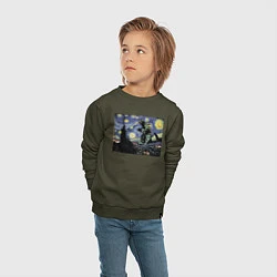 Свитшот хлопковый детский Годзилла Ван Гога, цвет: хаки — фото 2