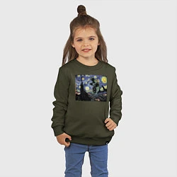 Свитшот хлопковый детский Годзилла Ван Гога, цвет: хаки — фото 2