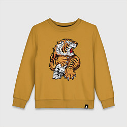 Свитшот хлопковый детский Tiger Skull, цвет: горчичный