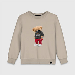 Свитшот хлопковый детский Крутой медвежонок в спортивках, цвет: миндальный