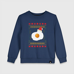Свитшот хлопковый детский Рождественский свитер Кот-яичница, цвет: тёмно-синий