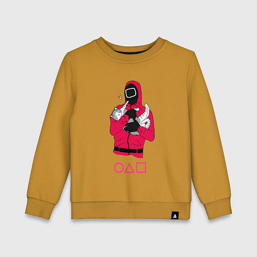 Детский свитшот Игра в кальмара - милый котик / Горчичный – фото 1