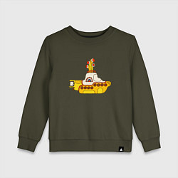 Свитшот хлопковый детский The Beatles Yellow Submarine в дудл стиле, цвет: хаки