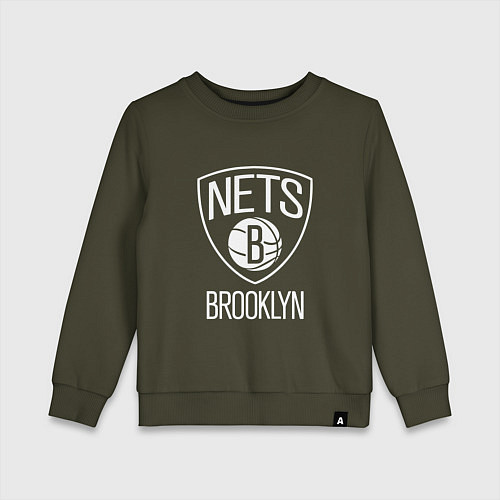 Детский свитшот Бруклин Нетс логотип / Хаки – фото 1