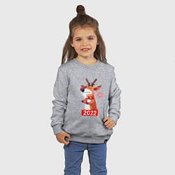 Свитшот хлопковый детский Недовольный олень с чашечкой кофе, новый год 2022, цвет: меланж — фото 2
